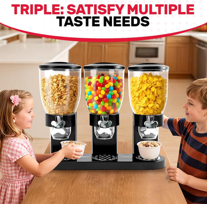 Triple Cereal Dispenser Countertop 2L, Airtight Cereal Containers Storage, Large Capacity Total 6L for Kitchen Pantry, Rotating Dry Food Dispenser for Candy, Nut, Coffee Beans, White