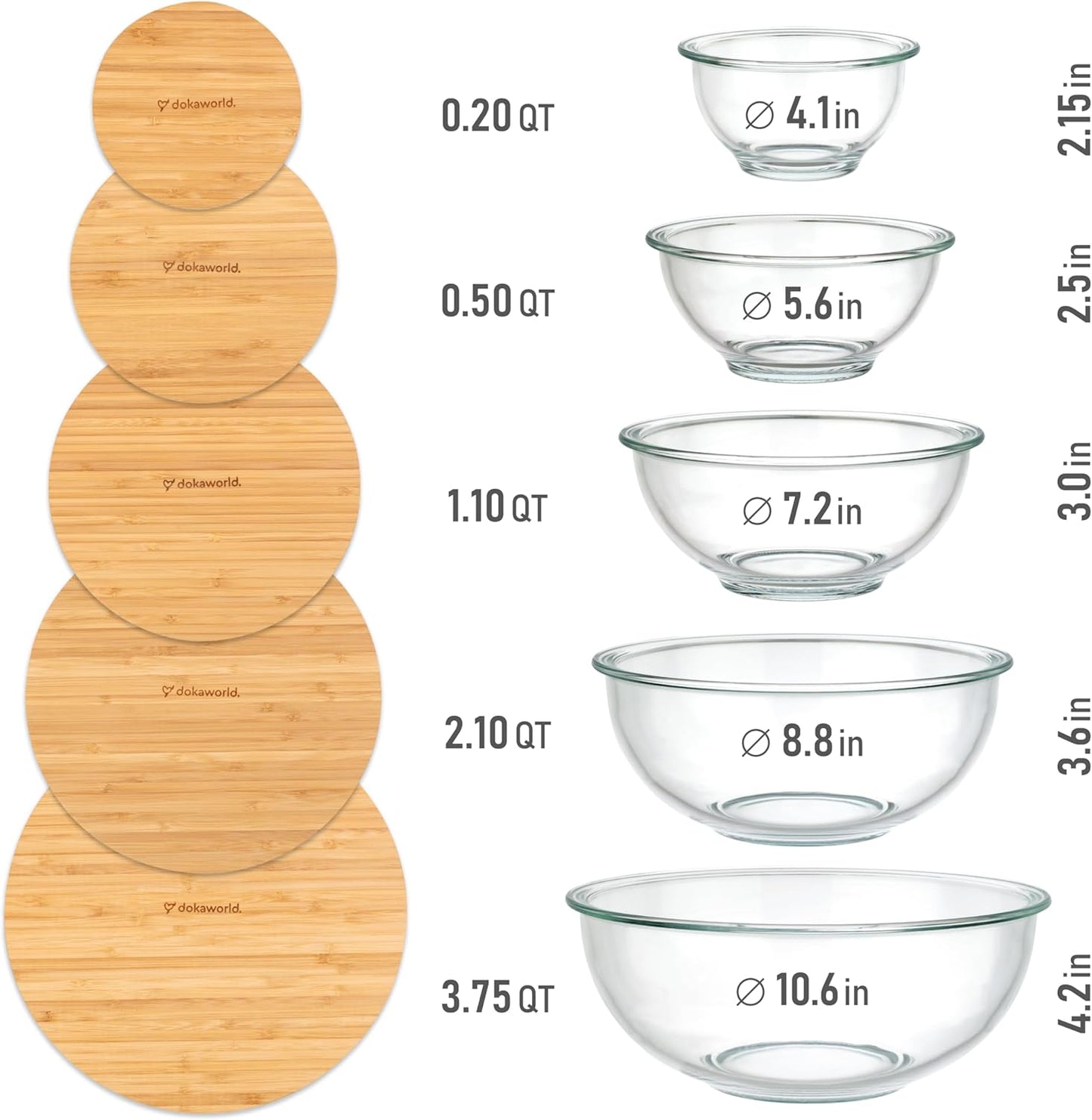 Set of 4 Stackable Space-Saving Nesting Glass Bowls with Airtight Acacia Lids for Lunch, Meal & Food Prep - Microwave & Oven-ready BPA Free Durable Heat Resistant Inert Borosilicate Glass
