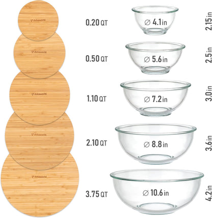 Set of 4 Stackable Space-Saving Nesting Glass Bowls with Airtight Acacia Lids for Lunch, Meal & Food Prep - Microwave & Oven-ready BPA Free Durable Heat Resistant Inert Borosilicate Glass