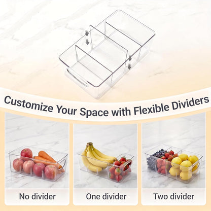 Clear Plastic Storage Bins with Removable Dividers – Pantry Snack Organizer, Kitchen Pantry Organizers and Storage, Snack Drawer Organizer, Fridge Organizer (2 Pack)