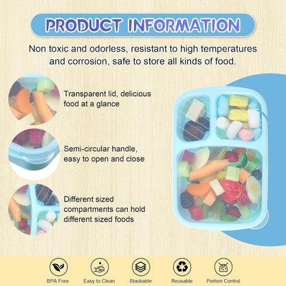 Honeydak 5 Pack Snack Containers 3 Compartment Bento Snack Boxes Divided Meal Prep Containers with Lids Reusable Adults Lunch Food Storage Box for School Work Travel(Elderberry)