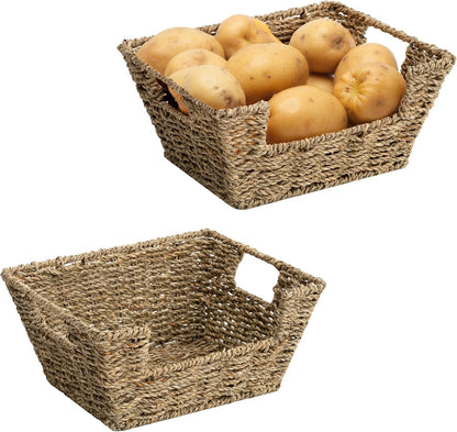 StorageWorks Round Paper Rope Woven Basket for Pantry Organizers and Storage, Stackable Pantry Storage Baskets for Shelves, Brown, 2-Pack