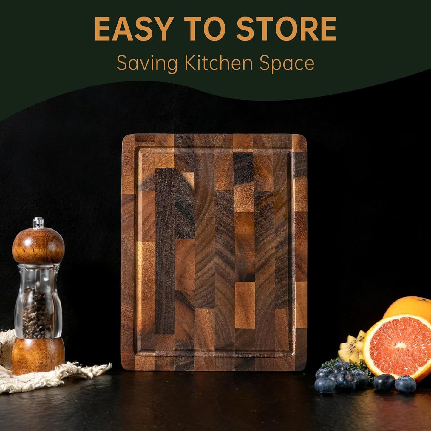 THETCHRY Teak Wood Cutting Board Set of 3 Wooden Cutting Boards for Kitchen | Premium Teak Wood • FSC Certified • Deep Juice Groove • Built-In Handles • Non-Slip Feet • 3 Practical Sizes • Gift-Ready Box