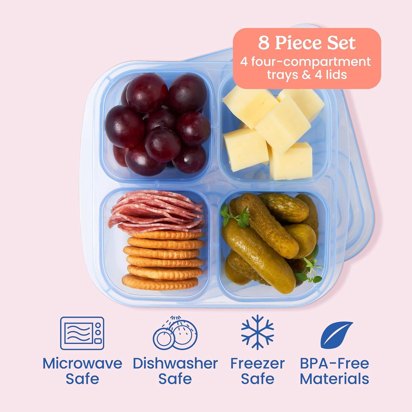 Bentgo Easyboxes 4-Compartment Snack Containers - 8-Piece Set with 4 Trays & 4 Custom-Fit Lids to Seal in Freshness - Reusable Food Storage & Meal Prep Bento BPA-Free Containers (Classic)