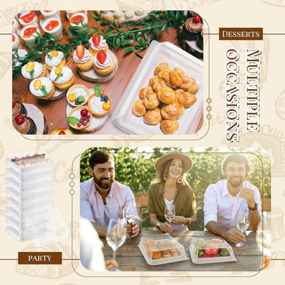 Tessco 12 Pcs Plastic Serving Trays with Lids Disposable Catering Trays 12.4 x 9.45 x 2.76 Inch Reusable Plastic Party Platters Charcuterie Board Box with Lids for Cookie Sandwich Christmas(Black)
