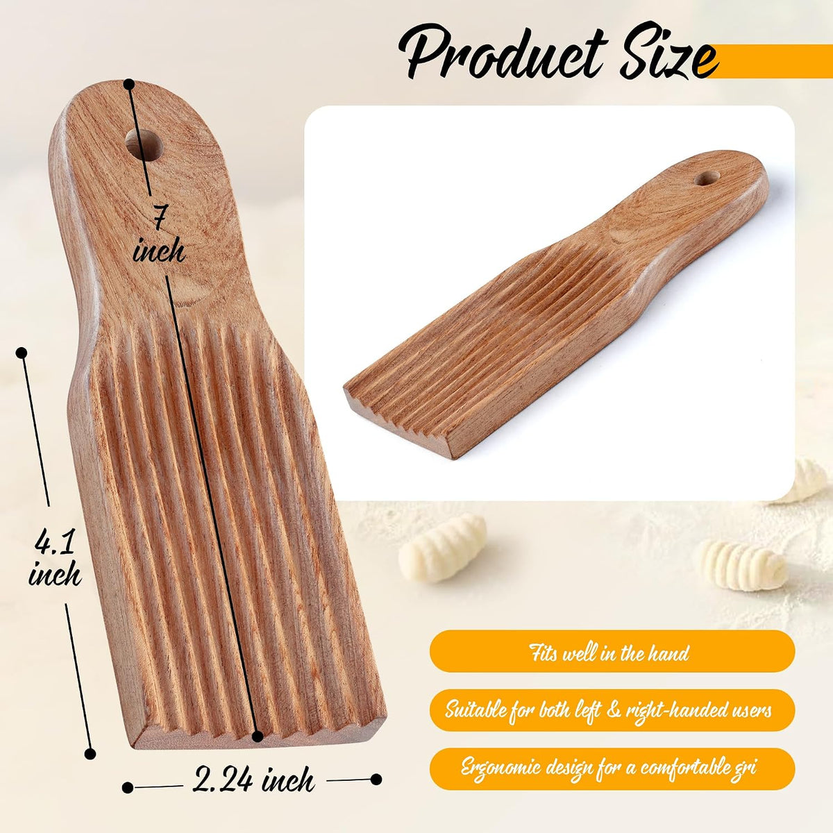 Gnocchi Board, Hardwood Pasta Tool for Shaping Homemade Gnocchi.