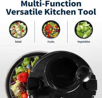 Stainless Steel Salad Spinner, 4.8 Qt Vegetable Washer, BPA-Free Lettuce Dryer with Crank Design, Dishwasher Safe, Non-Slip Base - Transparent Lid