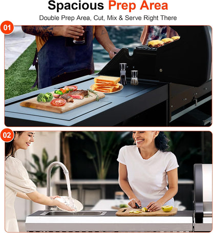 Brand-Man Outdoor Kitchen Island – 5-Burner Gas Grill & Griddle Combo with 800°C Infrared Sear Zone, Dual-Zone Cooktop, Sink & Storage, 995 sq.in Cooking Area, 67,000 BTU Stainless Steel BBQ Station