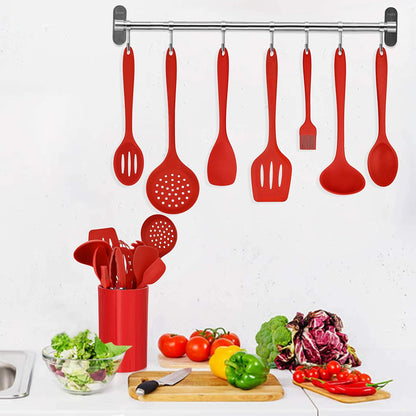 LIANYU 12-Piece Silicone Kitchen Cooking Utensils Set with Holder, Kitchen Tools Include Slotted Spatula Spoon Turner Ladle Tong Whisk, Dishwasher Safe, Dark Blue