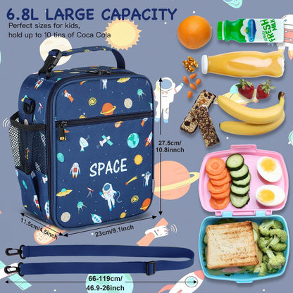 Kids Insulated Lunch Box Bag, Thermal Picnic Cool Bags with Adjustable Strap for Adults Children Women Men Boys Girls School Work (CAM-Blue)