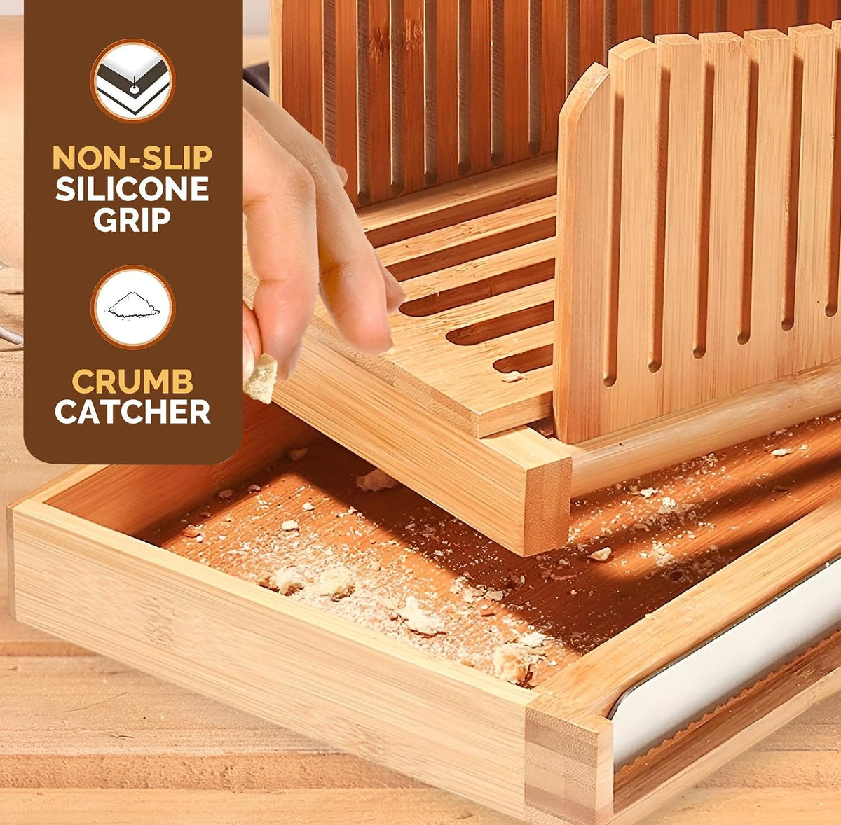 Bambüsi Bread Slicer for Homemade Bread with Knife Sourdough Cutter, Bamboo