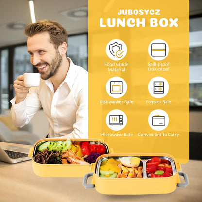 Stainless Steel Bento Box for Adults&Kids,Japanese Leakproof Lunch Box Divided Food Meal Storage Containers Set Stackable 2 Layer for Children School Picnic Beige