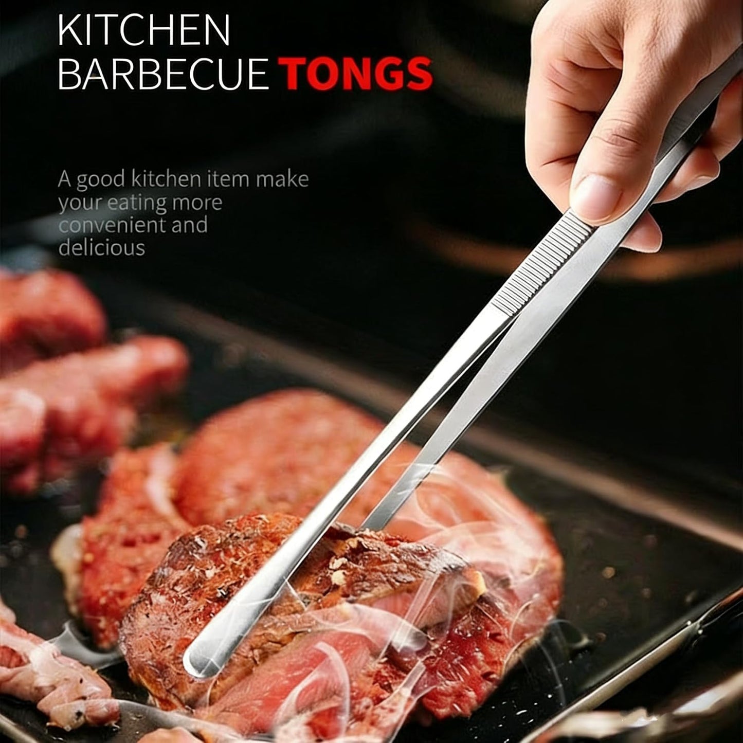 2-Pack 12-Inch BBQ Kitchen Tweezers Tongs, Extra-Long Stainless Steel Cooking Tweezers Dishwasher Safe for Grilling, Baking & Food Prep (12Inch BBQ Tongs)