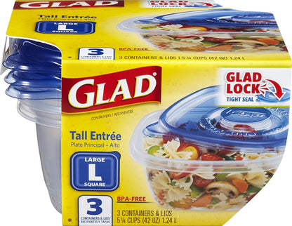 Glad GladWare To Go Snack Food Storage Containers with Lids, Medium Rectangle No BPA Plastic with Built-In Dressing Cup for Salads and Snacks, Microwave Dishwasher Safe, 24 Oz, 4 Count