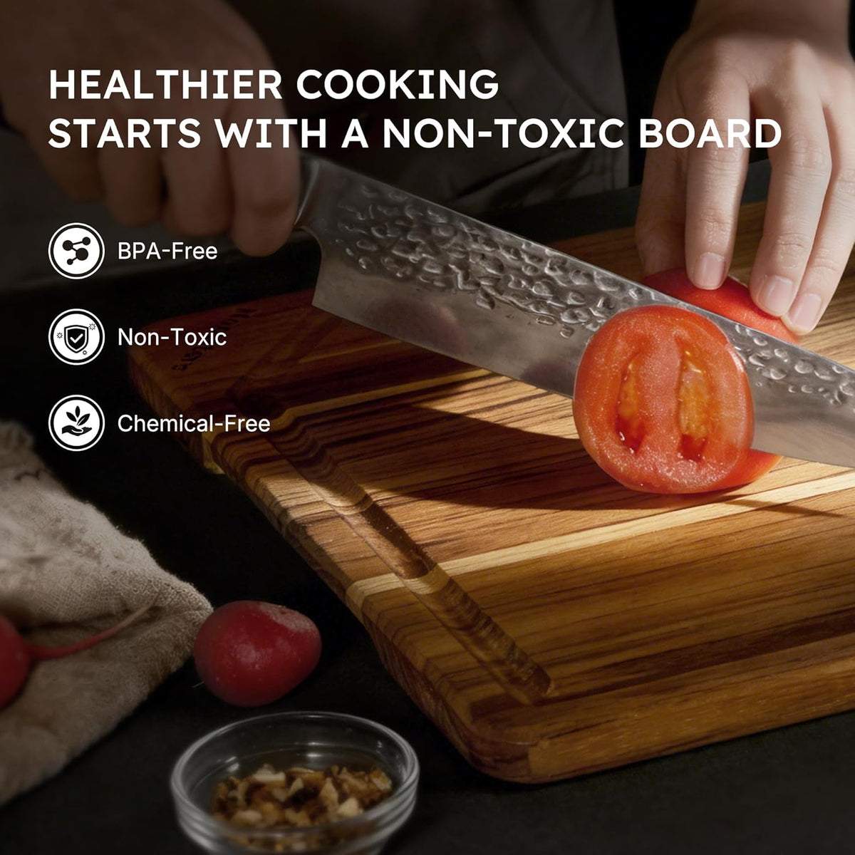 3 Pack Teak Wood Cutting Board Set for Kitchen Charcuterie Board Serving Heavy Duty Non Toxic Slip Hardwood Over Sink Solid Thick Haus Wooden Chopping Board Large Big Small Meat Best Essential Gift