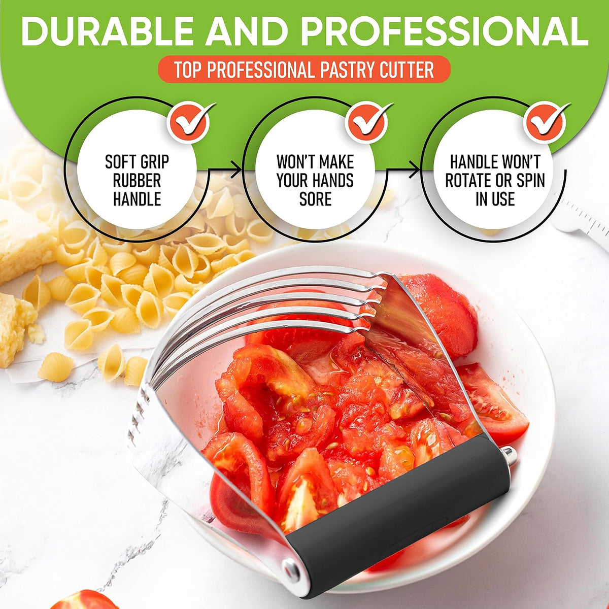 Spring Chef Large Dough Blender For Baking - Durable Pastry Blender - Black