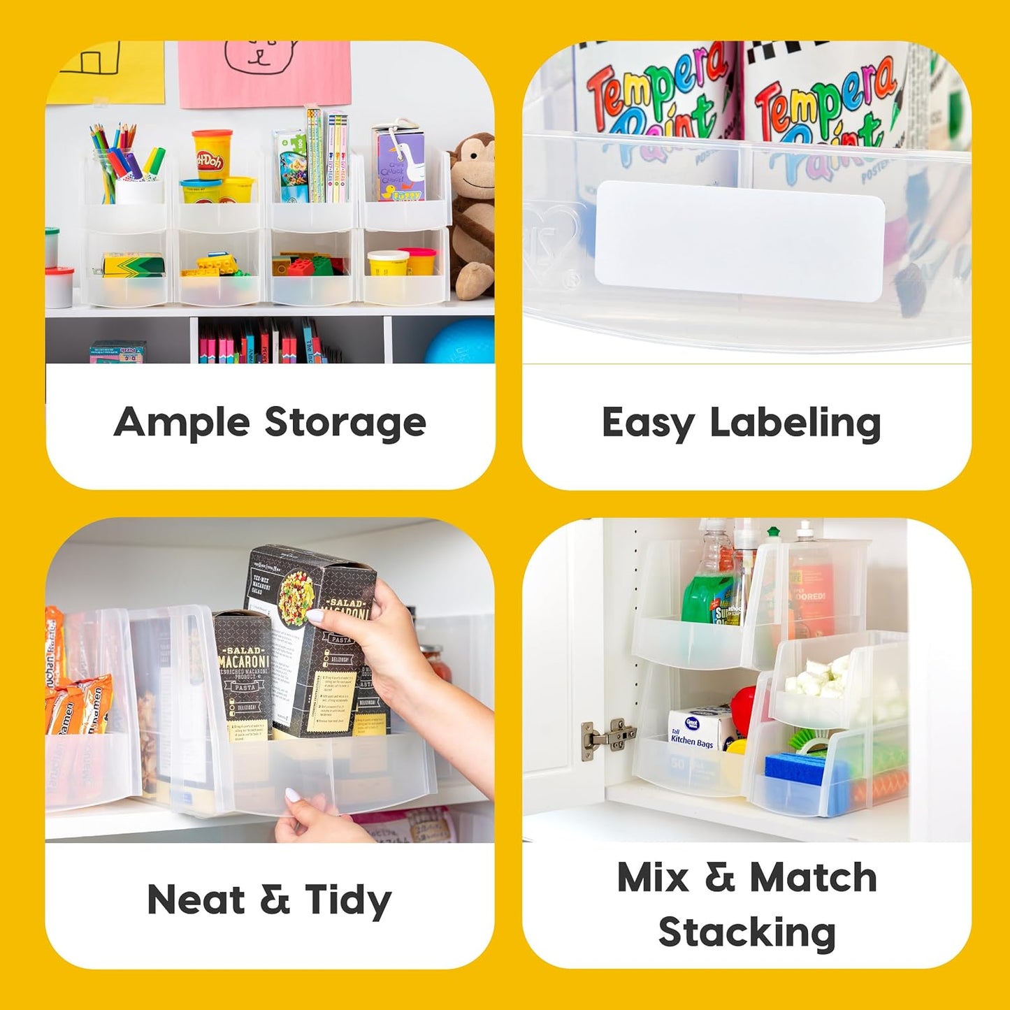 IRIS USA Clear Plastic Stackable Storage Bins, Large- 8 Pack, Open Front Fridge Pantry Kitchen Closet Cabinet Bathroom Organizer Basket for Organizing Snack, Cans, Office Supplies, and Coffee Pods