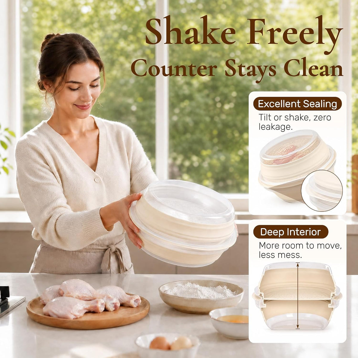 Breading Bowl Shaker , 2.5L Collapsible Breader Bowl Shaker for Frying