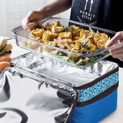 MIER Insulated Double Casserole Carrier Bag for Lasagna Lugger, Potluck Parties, Picnic, Beach, Fits 9 x 13 Inches Baking Dish, Casserole Dish, Expandable, Dark Blue