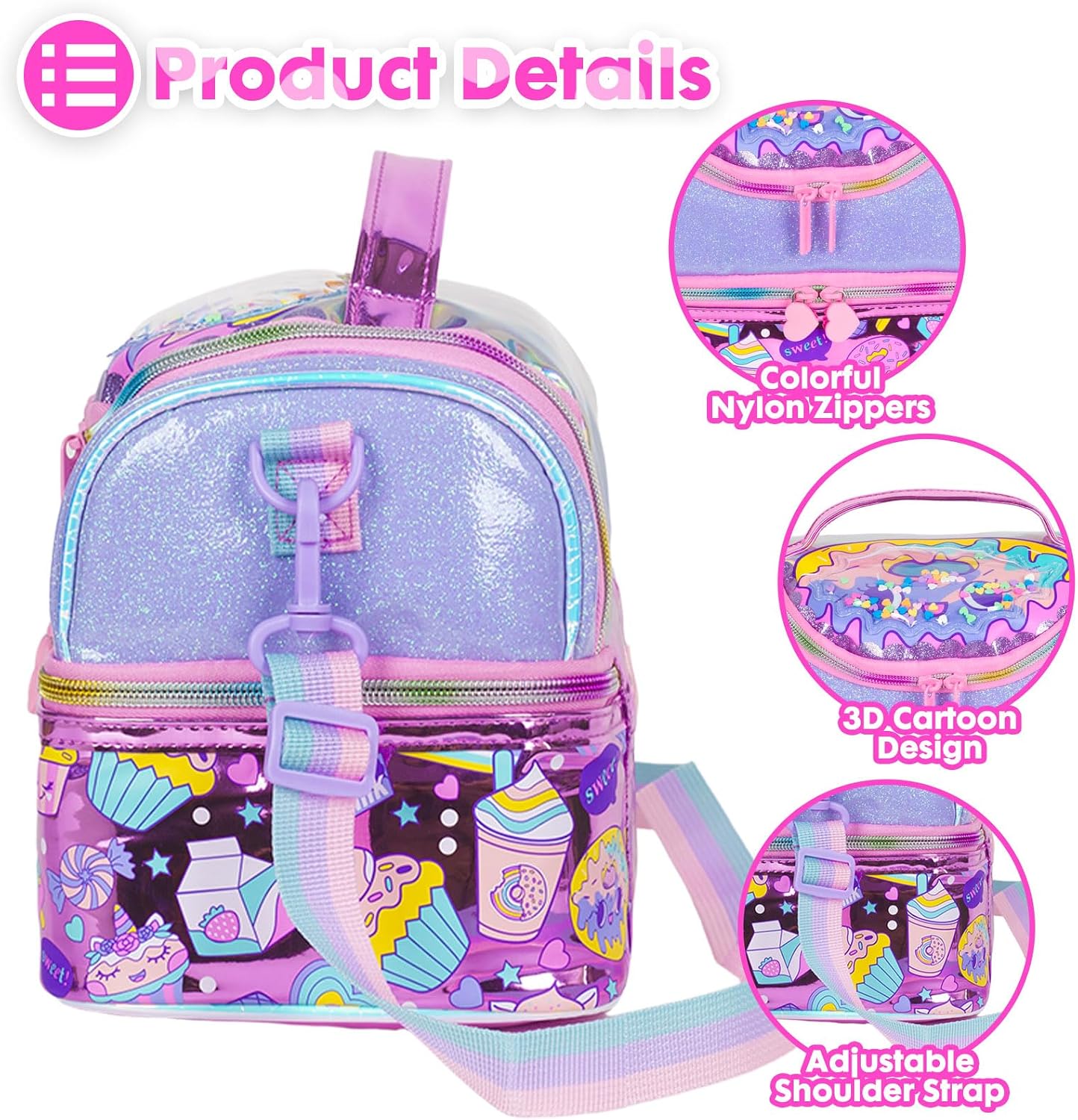 Kids Double Decker Cooler Insulated Lunch Bag, Back to School Large Meal Tote for Boys, Girls, Men, Women, with Adjustable Strap, Soccer