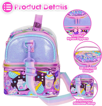 Kids Double Decker Cooler Insulated Lunch Bag, Back to School Large Meal Tote for Boys, Girls, Men, Women, with Adjustable Strap, Soccer