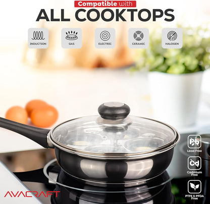 AVACRAFT Stainless Steel Egg Poacher Pan with 4 Egg Cups