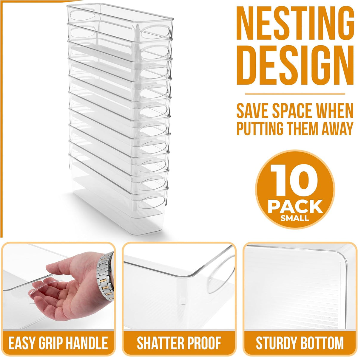 Sorbus XL Clear Plastic Storage Bins for Shelves, Clothes, with Handle - Clear Storage Bins, Drawer, Shelf, Closet, Pantry, Fridge, Freezer Organizer Bins, Closet Organizers and Storage (10 pack)