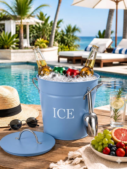 3Qt Black Galvanized Ice Bucket with Lid, Scoop & Handles - Ideal for Cocktails, Parties, BBQs, Wine & Champagne. Double-Layer Insulated Outer & Galvanized Inner Layer, Perfect for Home & Outdoor Use