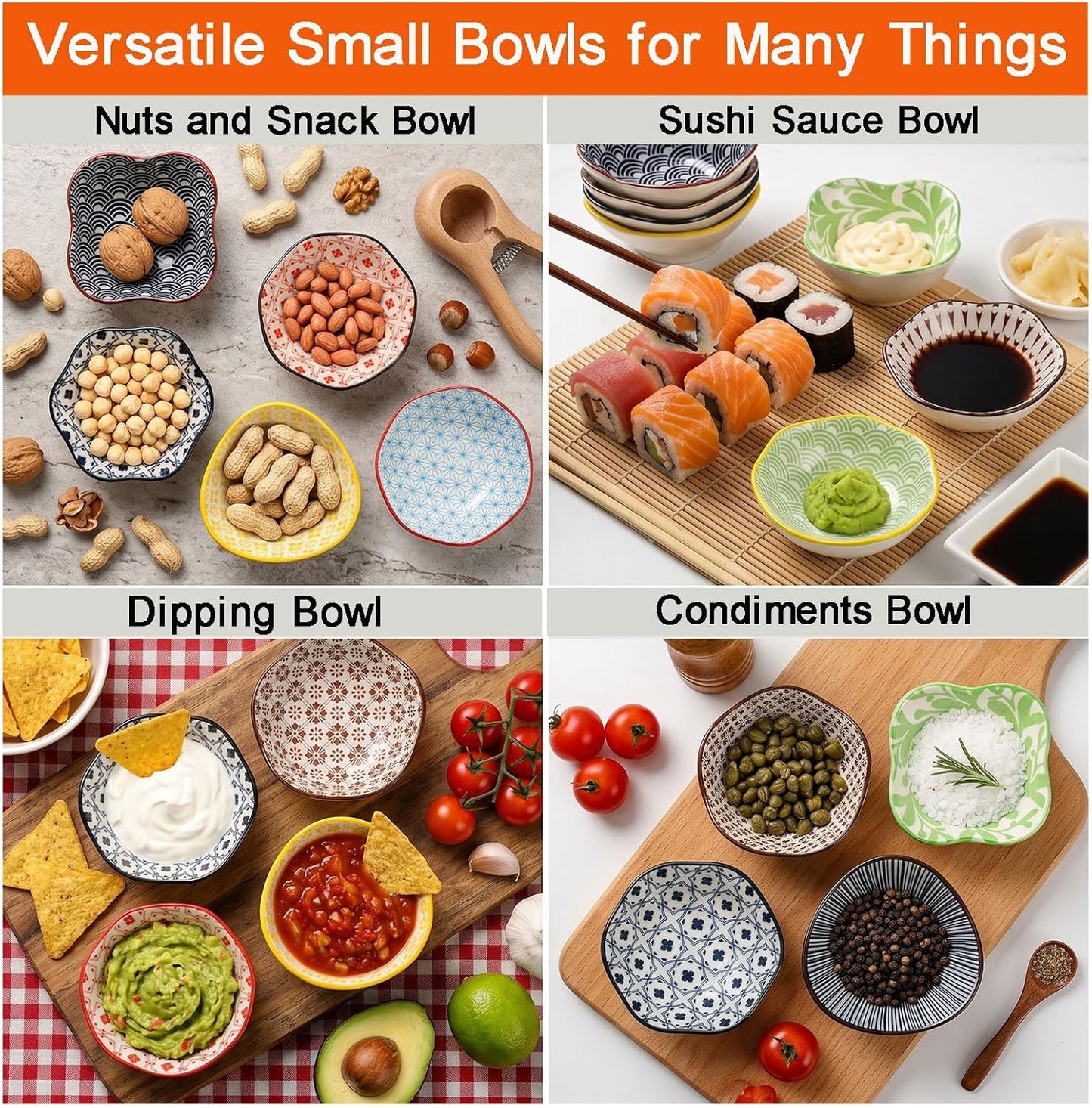 Frcctre Set of 12 Ceramic Dipping Sauce Bowls, 3 Oz Porcelain Pinch Bowls Soy Sauce Dish Set, Small Prep Bowl Condiments Dishes Side Dishes for Sauces Ketchup Appetizer Condiment BBQ