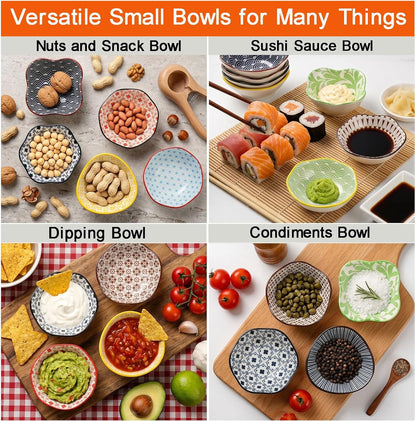 Frcctre Set of 12 Ceramic Dipping Sauce Bowls, 3 Oz Porcelain Pinch Bowls Soy Sauce Dish Set, Small Prep Bowl Condiments Dishes Side Dishes for Sauces Ketchup Appetizer Condiment BBQ