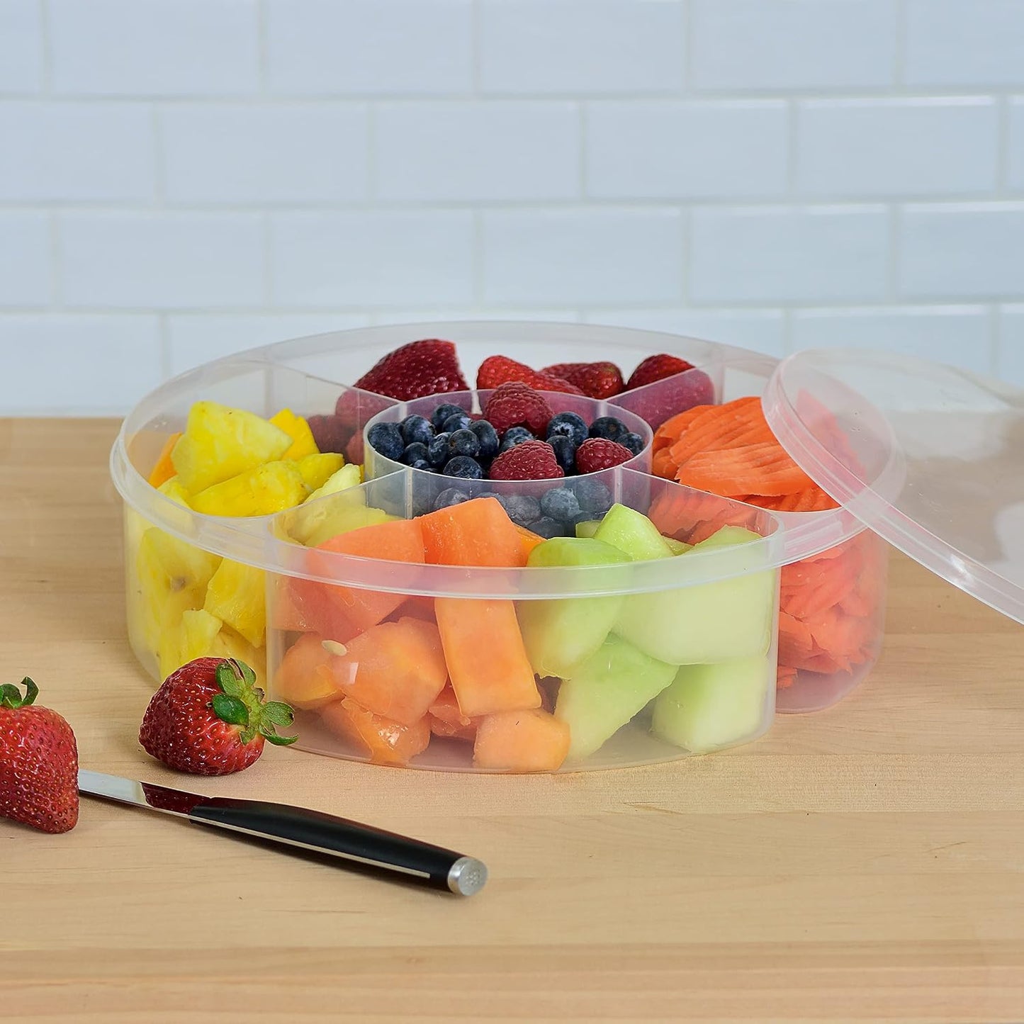 Youngever Plastic Food Platter, 5 Compartment Food Serving Container, Candy and Nut Serving Container, Appetizer Serving Tray with Lid