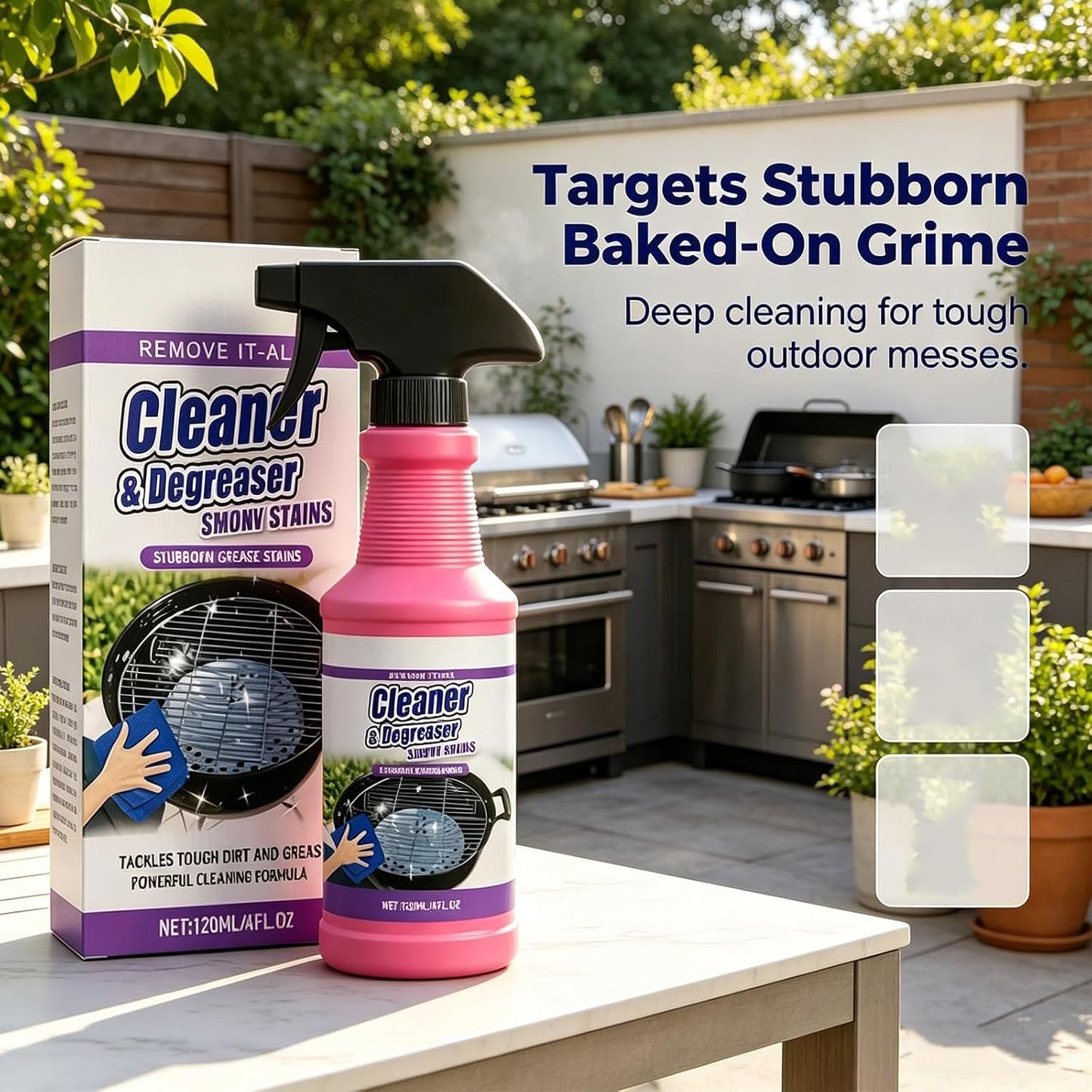 Fast-Acting Heavy-Duty Grill Degreaser Spray, Bbq Grill Cleaner, Outdoor Grills Cleaner, All Purpose Heavy Oil Cleaning Agent for Barbecue Grills,Heavy Duty Cleaner for Burnt Food & Grease (3PCS)