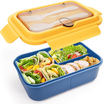Fanhaw 40 Oz/5 Cup Bento Box for Kids, Men and Women, Lunch Box with 3 Compartments, Utensil, Microwave & Dishwasher Safe (Green)
