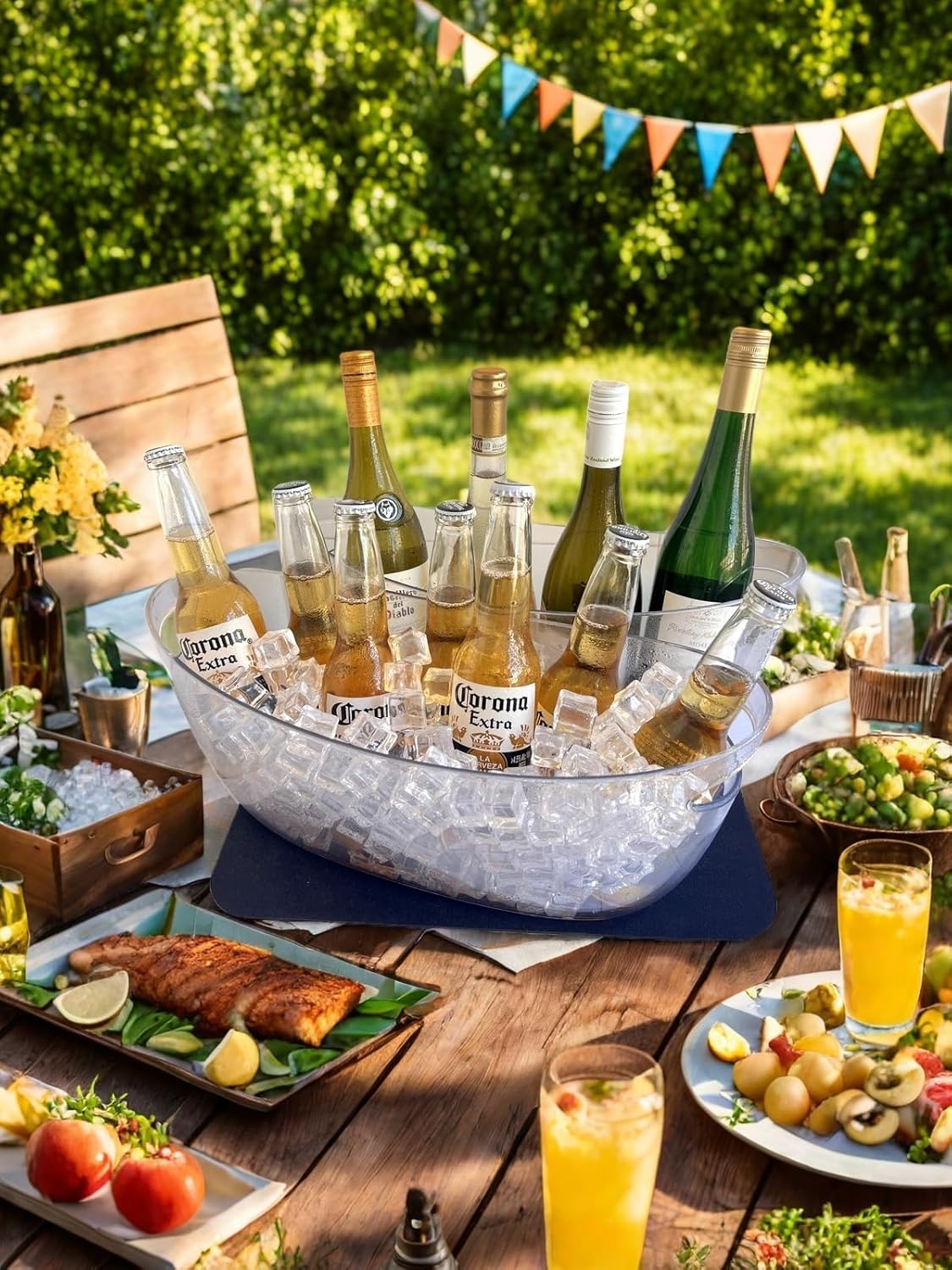 5.5L 16.7x6.4x7.3in Ice Bucket 1PCS with Drying Mat & Scoop for Parties, Mimosa Bar Supplies Beverage Tub for Champagne Beer Sparkling Wine, Acrylic Drink Cooler/Holder Food Grade Boat Shape