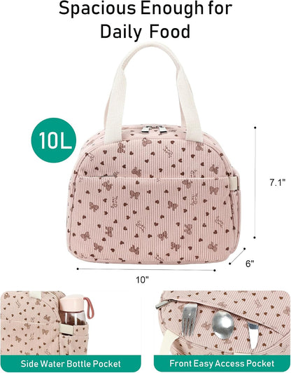Lunch Box Lunch Bag Insulated Lunchbox Cute Reusable Lunch Tote bags for School Work Picnic for Kids Girls Women (Pink Bowknot)