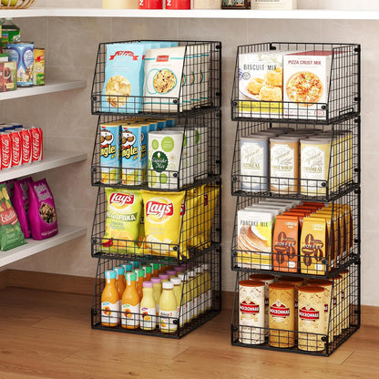 Jakyitvi 5 Pack XXL Stackable Wire Storage Basket, Extra Large Capacity Pantry Organizer and Storage, Muti-Purpose for Fruit Vegetable Basket & Toy Bin & Snack Organizer