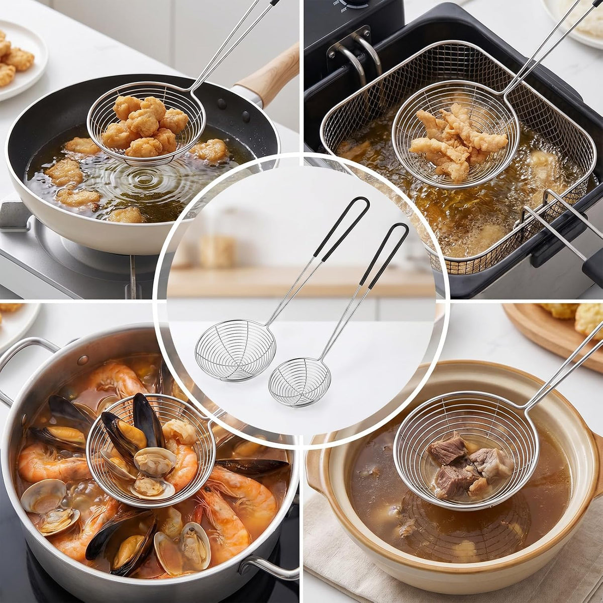 2Pcs Spider Strainer Skimmer Stainless Steel Hot Pot Strainer Spoons