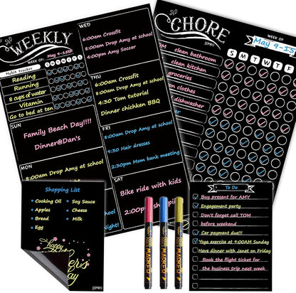 JJPRO Magnetic Dry Erase Menu and Chore Chart Blackboard for Fridge-Weekly Meal Planner Chalkboard,Behavior Chart Chalkboard for Multiple Kids with Notepad Blackboard