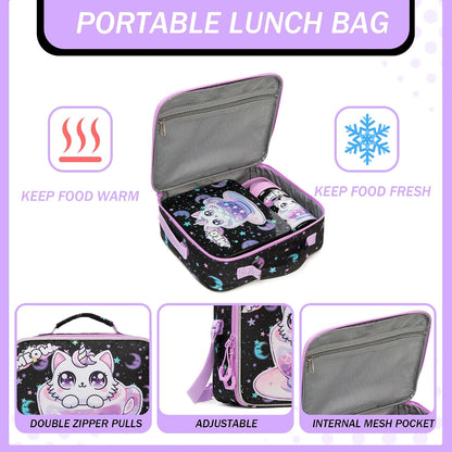 Kids Bento Lunch Box with 6 Compartments Girls Lunch Box with Lunch Bag,Stainless Steel Water Bottle,Ice Pack & Utensils Set,Birthday Gifts for Ages 3-12 Back to School Toddler Girls