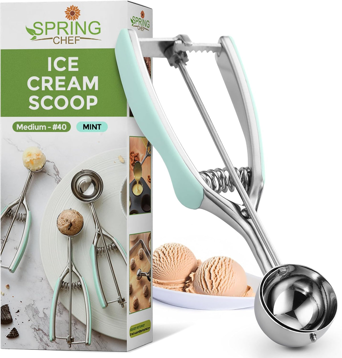 Spring Chef Extra Large Stainless Steel Cookie Scoop, #10, 5.5 Tbsp, Black