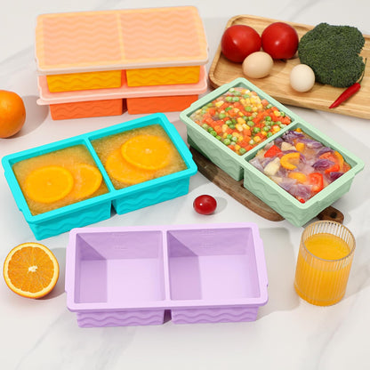 3-Pack Silicone Freezer Trays with Lid,2 Large 2-Cup(500ml)&4 Medium 1-Cup(250ml)&6 Small 1/2-Cup(125ml) Soup Freezer Container Molds,Ice Cube Tray For Meal Prep&Freezing Soup,Stews,Sauces