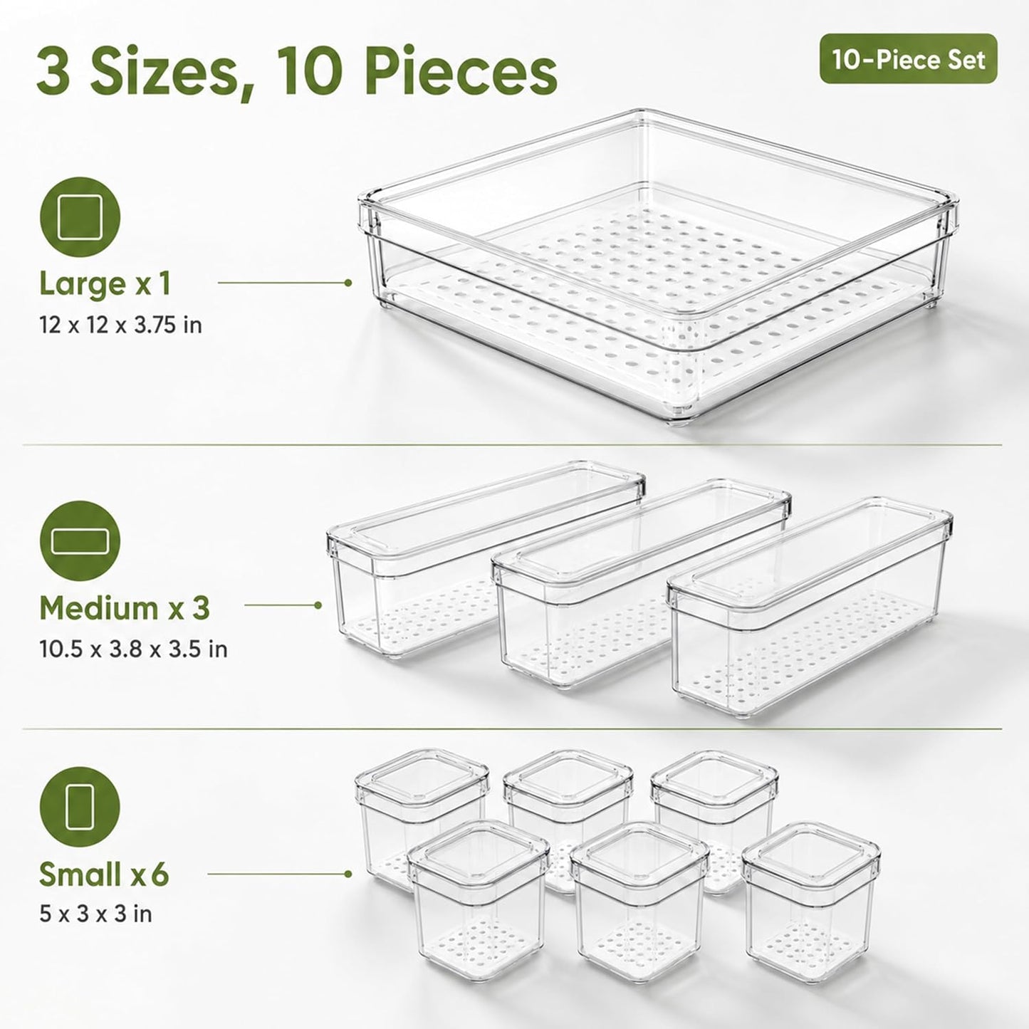 10 Pack Clear Fridge Organizer Bins with Lids, Plastic Storage Totes for Refrigerator, Pantry, Kitchen and Bathroom Vanity, Stackable Food Storage Boxes for Fruits, Vegetables, Cereals and Snacks