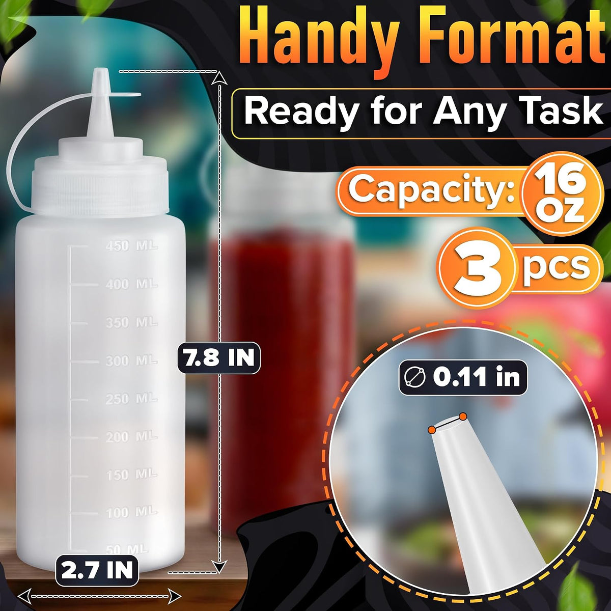 BURIUS Inverted Condiment Squeeze Bottles 16 oz for Sauces, Honey