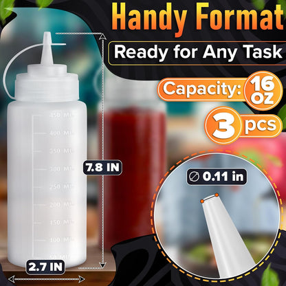 BURIUS Inverted Condiment Squeeze Bottles 16 oz for Sauces, Honey