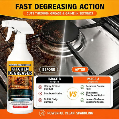Apiastar Greasekiller Spray,2026 New,300ML/10.56FL.OZ Apiastar Grill Cleaner Spray,Suitable For Greasy Grates, Drip Trays, Sticky Buildup, Exterior Grill Messes(2PCS)