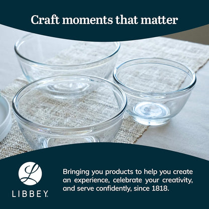 Libbey Baker's Basics 3-Piece Glass Mixing Bowls Set - Clear Bowls for Baking, Prep, Serving & Storage - Microwave, Oven, Freezer and Dishwasher Safe