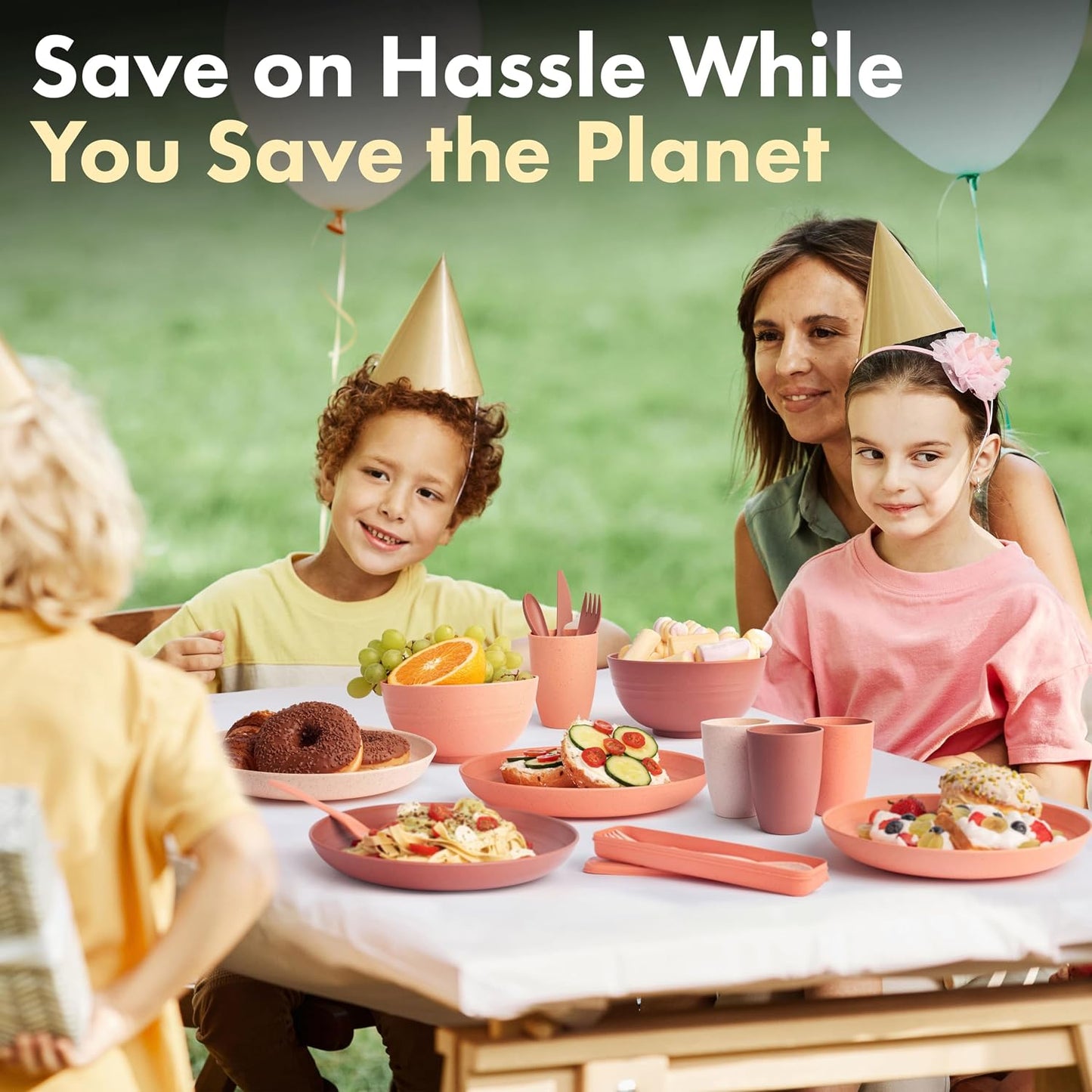 FOODLE Wheat Straw Dinnerware Set - BPA Free & Safety Tested - Microwave & Dishwasher Safe Dishes - Perfect for Camping, Picnic, RV, Dorm - Plates, Cups and Bowls - Great for Kids & Adults - For 4