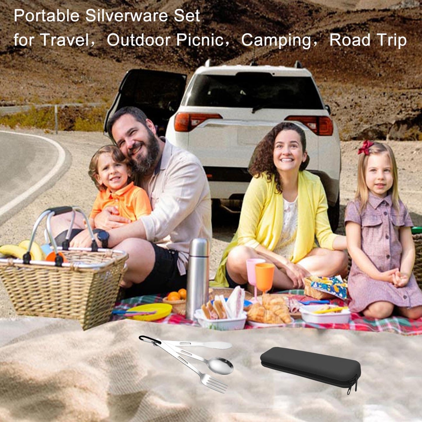 Travel Utensils Set with Silicone Case, Stainless Steel Silverware Set for Work Lunch Camping Picnic, Portable Cutlery Set on the Go, Easy to Clean (Grey)