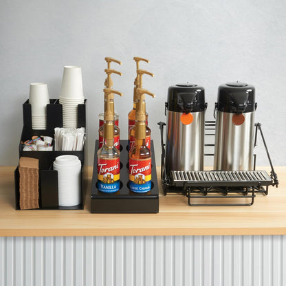 Winco Syrup/Condiment Bottle Organizer, 6-Compartments, 3.5"Dia, Plastic, Black