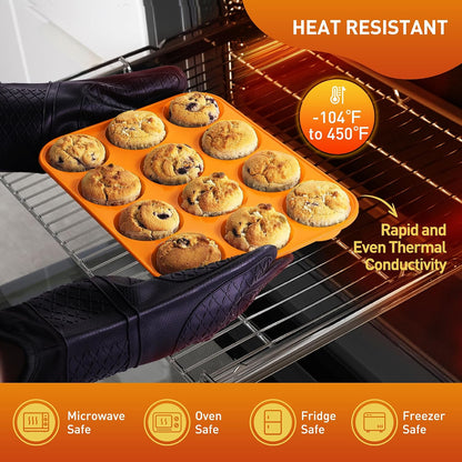 2 Pack 12 Cups Silicone Muffin Pan with Metal Reinforced Frame Regular Size Silicone Molds Cupcake Cake Baking Pans Cookie Baking Chocoflan Cupcake Mold Nonstick Muffin Tin Home Baking Supplies